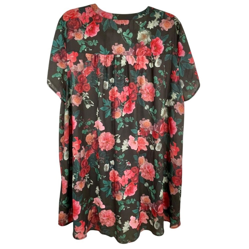 Torrid Black Floral Hi-Lo Tunic Flutter Sleeve V-Neck Size 2X - Picture 3 of 15